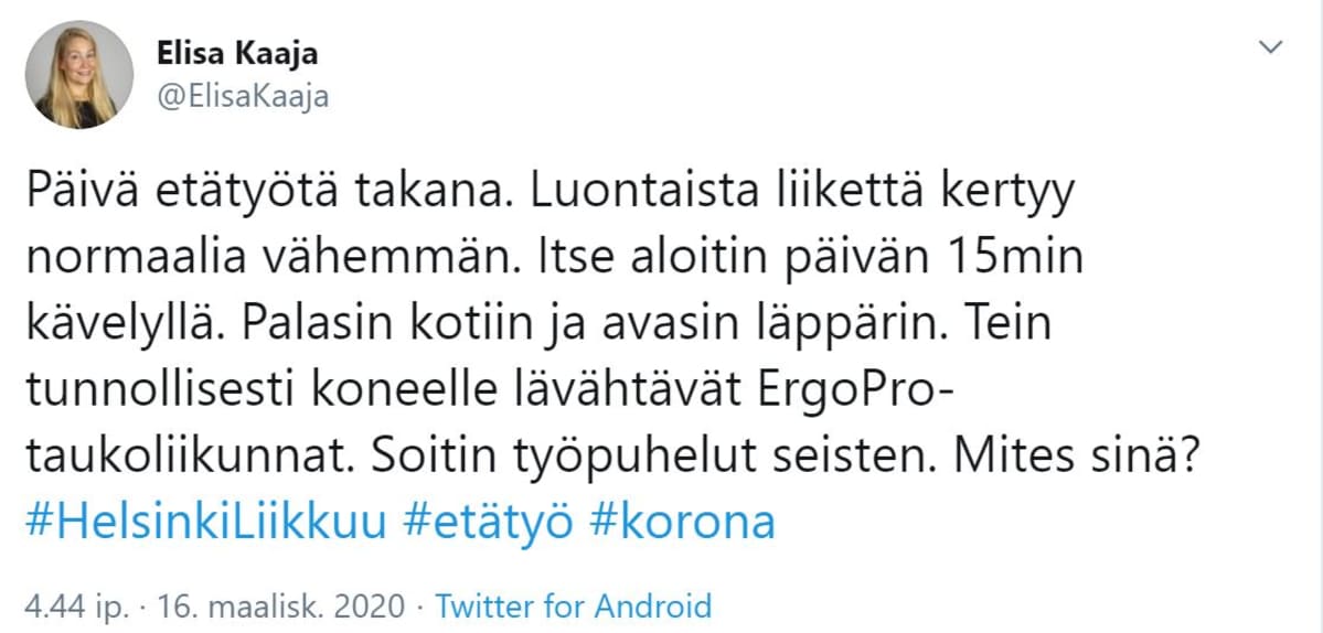 Elisa Kaajan twiitti etätyöstä