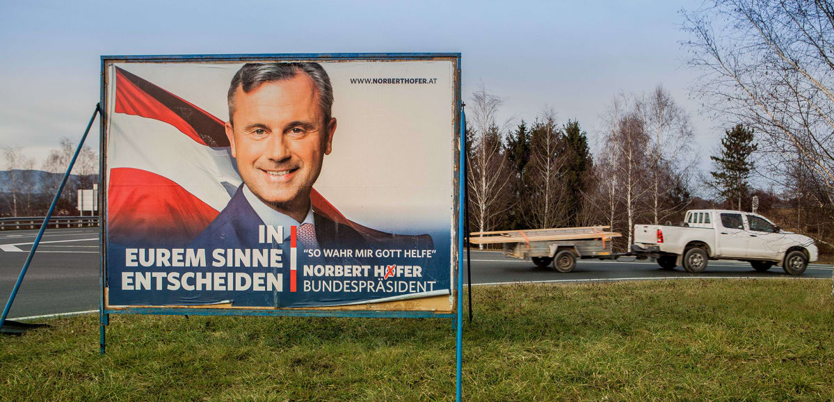 Oikeistopopulistipuolue FPÖ:n ehdokas Norbert Hofer kerää ääniä maaseudulta. FPÖ on ollut mielipidemittauksissa Itävallan suurin puolue kolmen vuoden ajan.