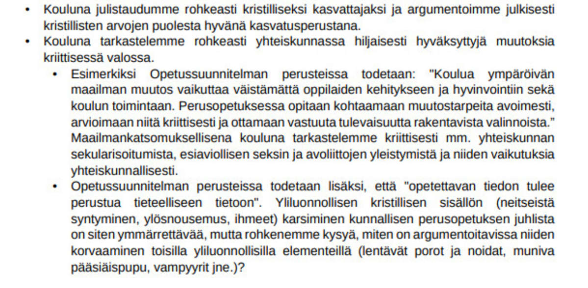 Lahden kristillisen koulun opetussuunnitelma.