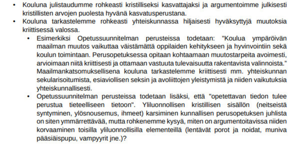 Lahden kristillisen koulun opetussuunnitelma.
