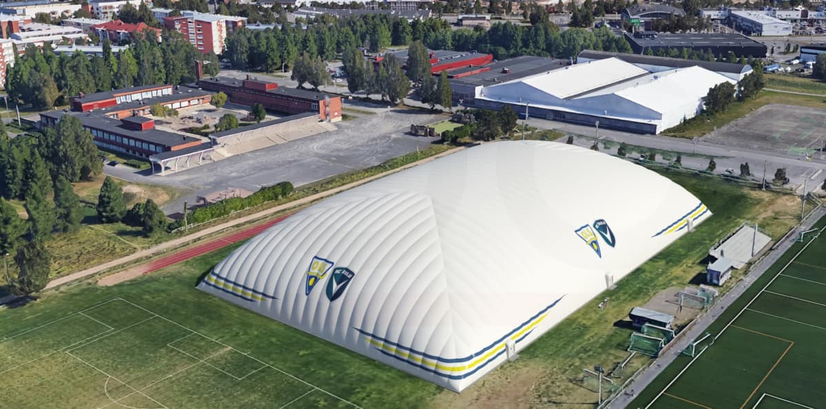Oulun Heinäpäähän rakenettava jalkapallohalli. Havainnekuva.