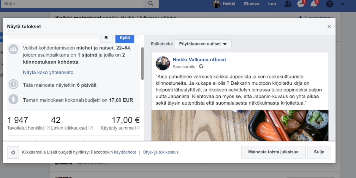 Näin helppoa on mainosten kohdentaminen Facebookissa.
