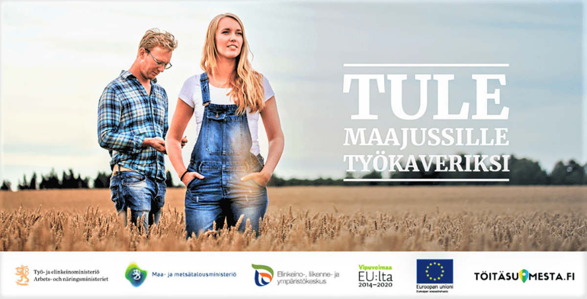 Kuvakaappaus Tule maajussille työkaveriksi-kampanjan sivustolta.