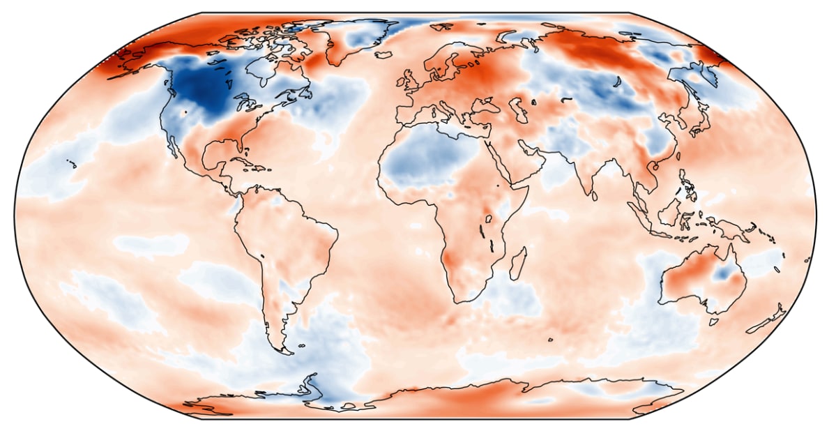 Helmikuun 2019 lämpötilan poikkeama jakson 1981-2010 keskiarvosta. Lähde: C3S, ECMWF