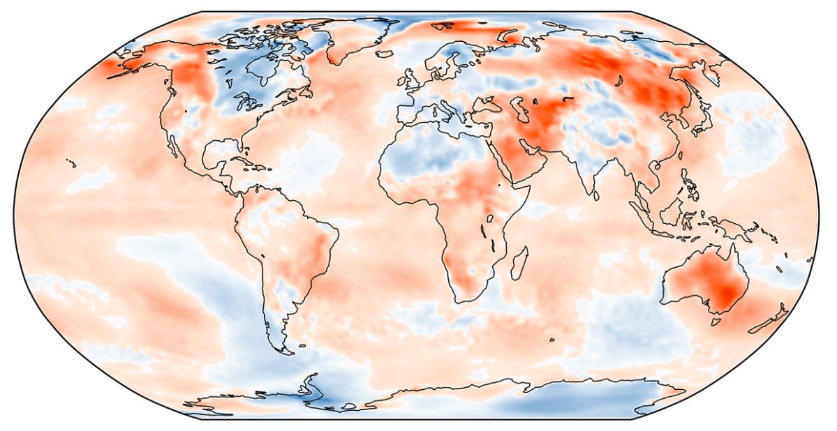 Tammikuun 2019 lämpötilan poikkeama jakson 1981-2010 keskiarvosta. Lähde: C3S, ECMWF