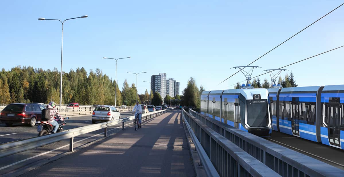 Havainnekuva, raitiovaunu Hervannassa