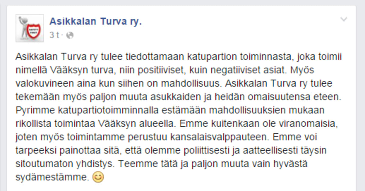 Asikkalan turva ry:n Facebook-sivu.