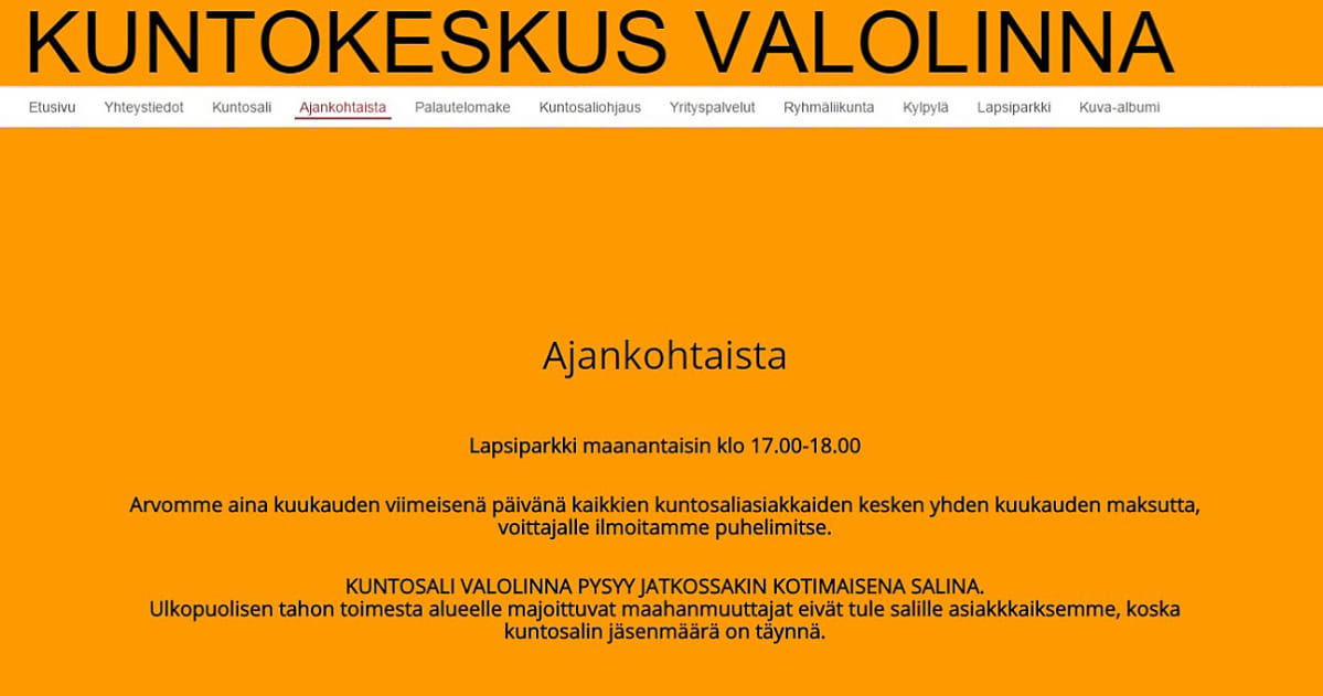 kuntosalin nettisivu