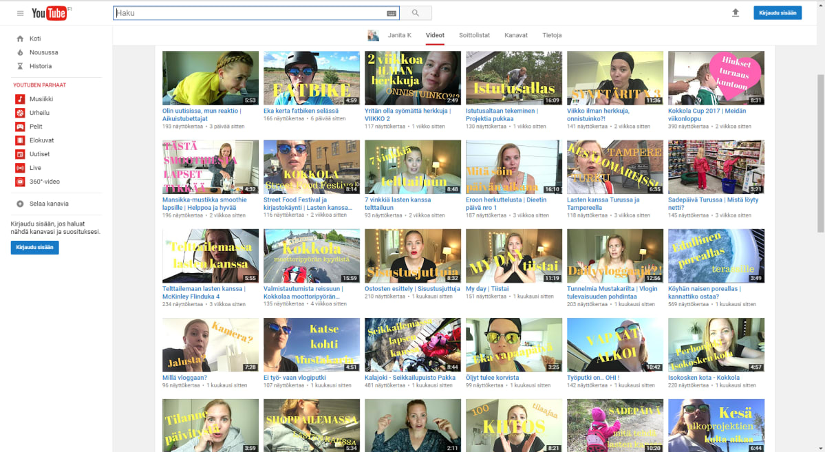 Kuvakaappaus Janita K:n tililtä Youtubesta.