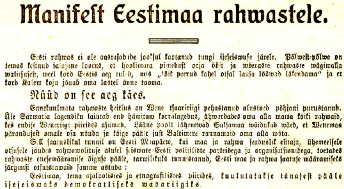 Goottilaisella fontilla kirjoitettu itsenäisyysjulistus.