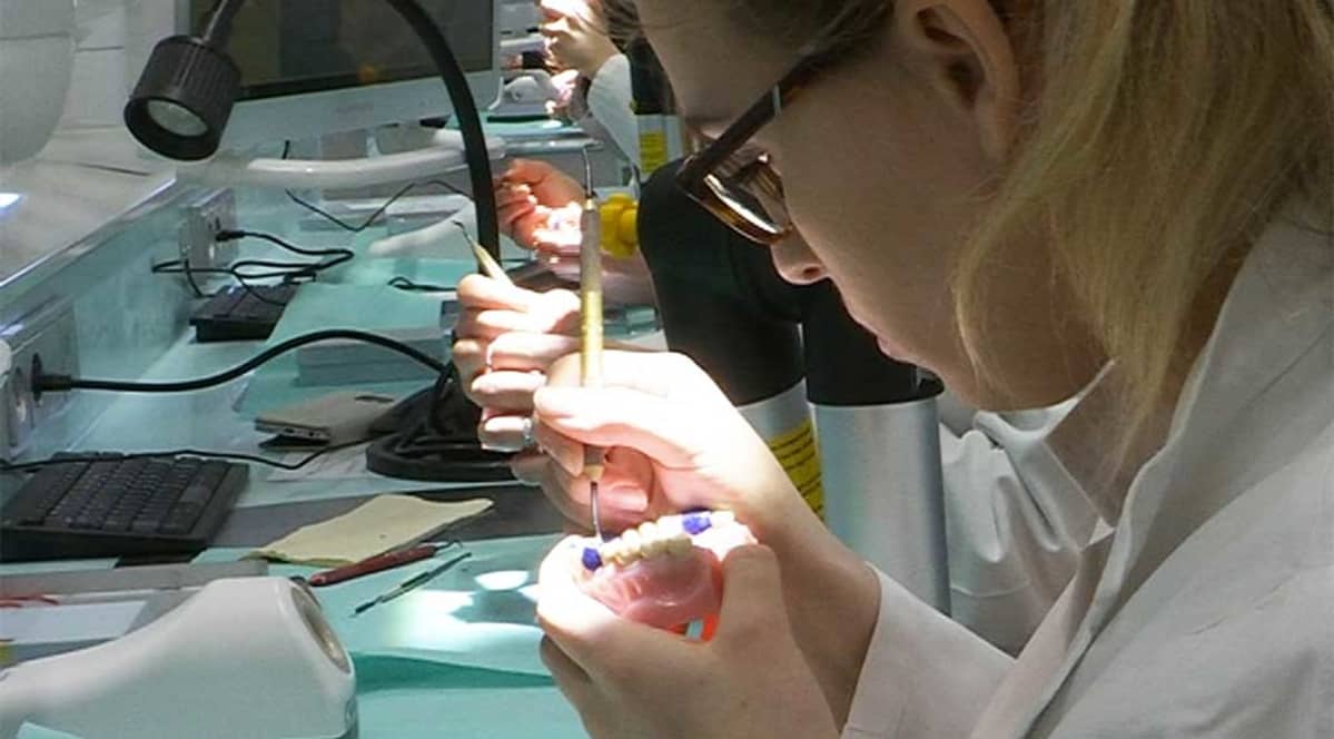 Hammalääkäriopiskelijoita Oulun yliopiston fantom-laboratoriossa.