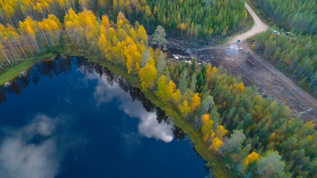 Ilmakuva metsäpeurojen sopeutustarhasta Katstulassa