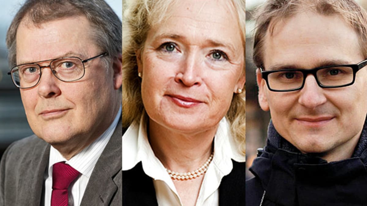 Ilmastomuutoskeskustelijat johtaja Mikko Alestalo Ilmatieteenlaitokselta, kansliapäällikkö Jaana Husu-Kallio Maa- ja metsätalousministeriöstä ja pääsihteeri Leo Stranius Luonto-liitosta.