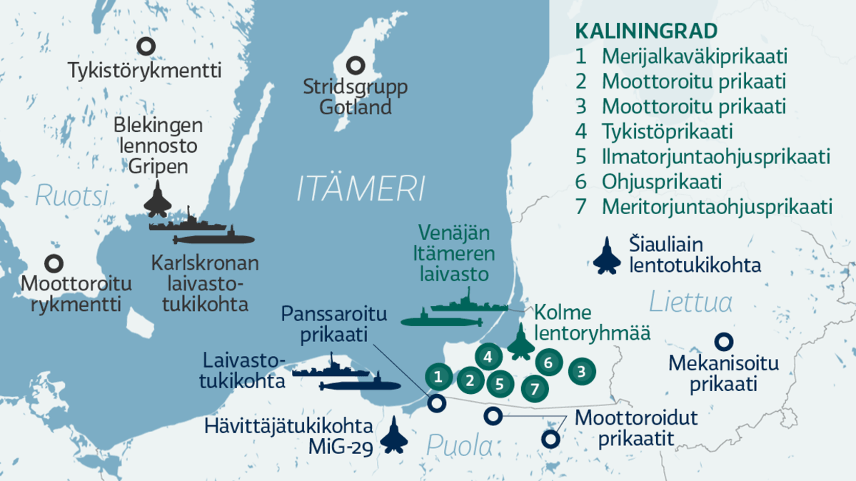 Kaliningradin ja lähialueen merkittävät joukko-osastot.