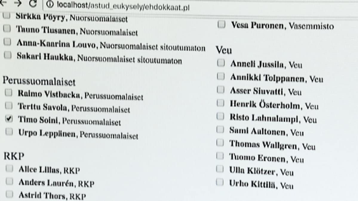 Kuvakaappaus vaalikoneesta.
