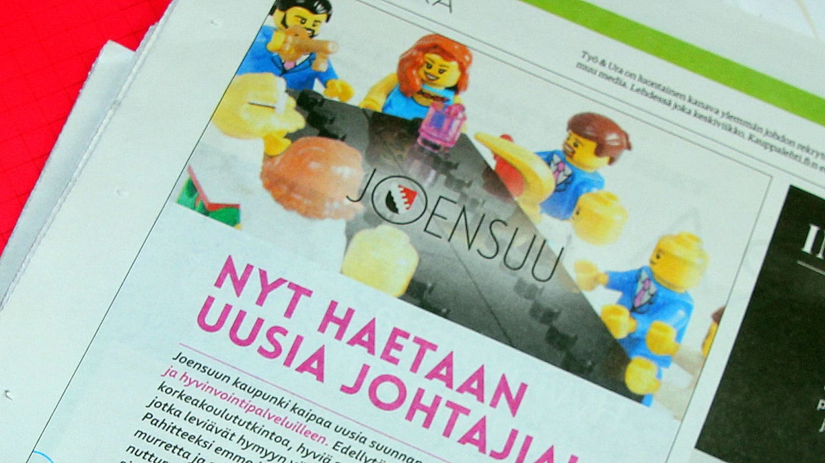 Joensuun kaupungin uusittu työpaikkailmoitus Kauppalehdessä.