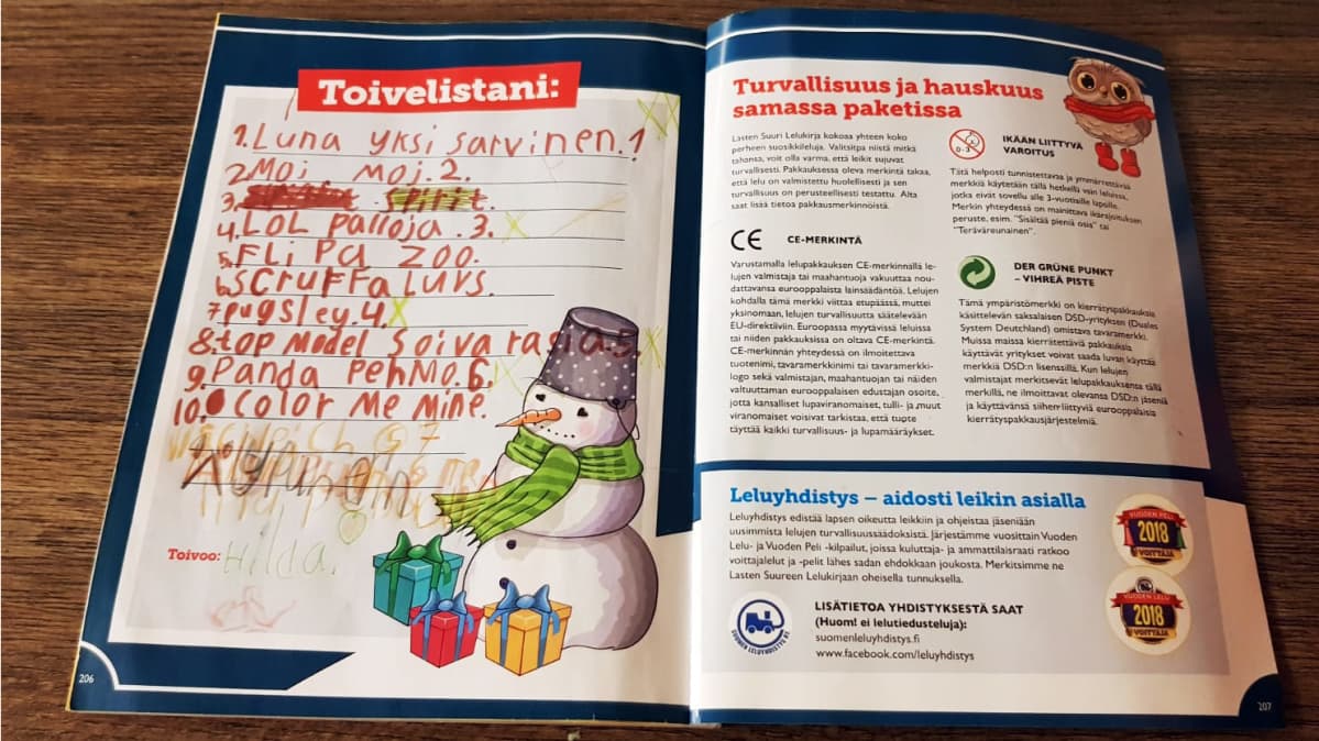 Lapsen joululahjatoivelista.