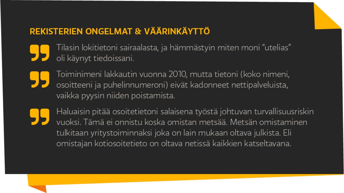 rekistereiden ongelmat - vastauksia kyselyyn