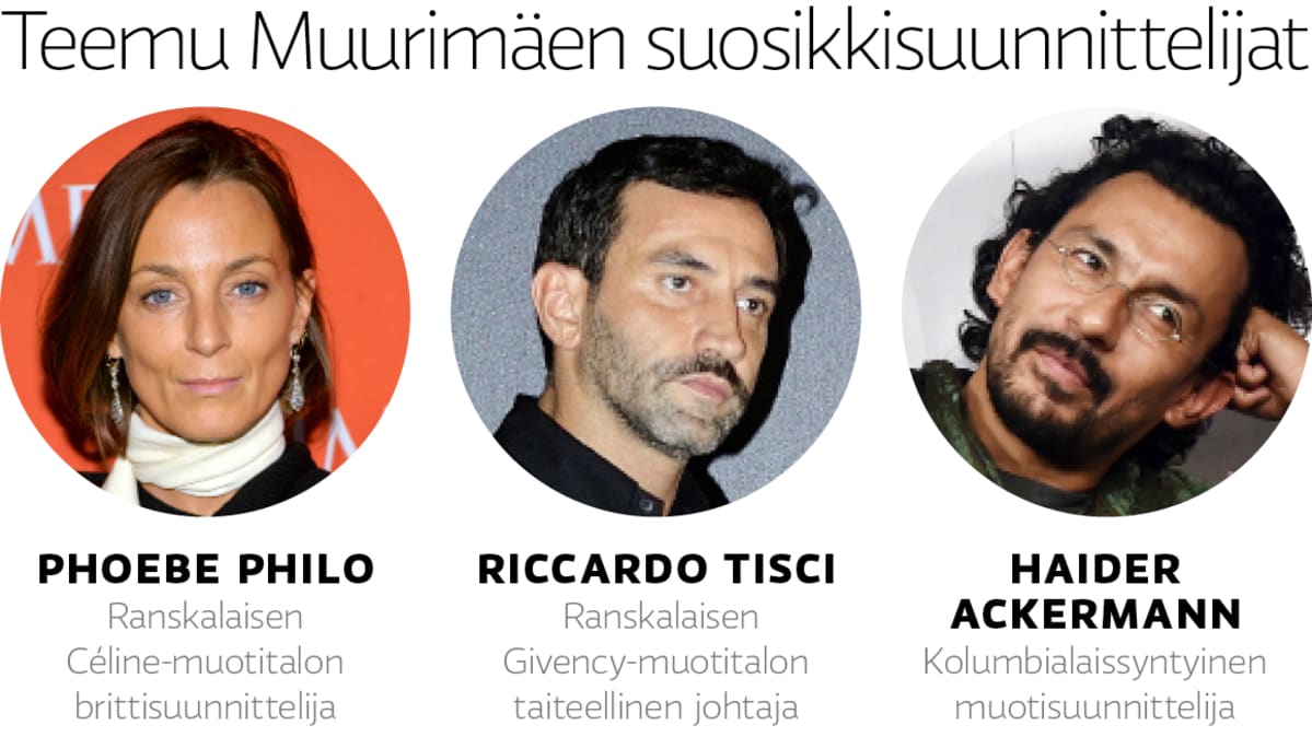 Teemu Muurimäen suosikkisuunnittelijat – Phoebe Philo, Riccardi Tisci ja Haider Ackermann.