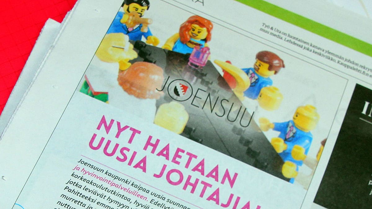 Joensuun kaupungin uusittu työpaikkailmoitus Kauppalehdessä.