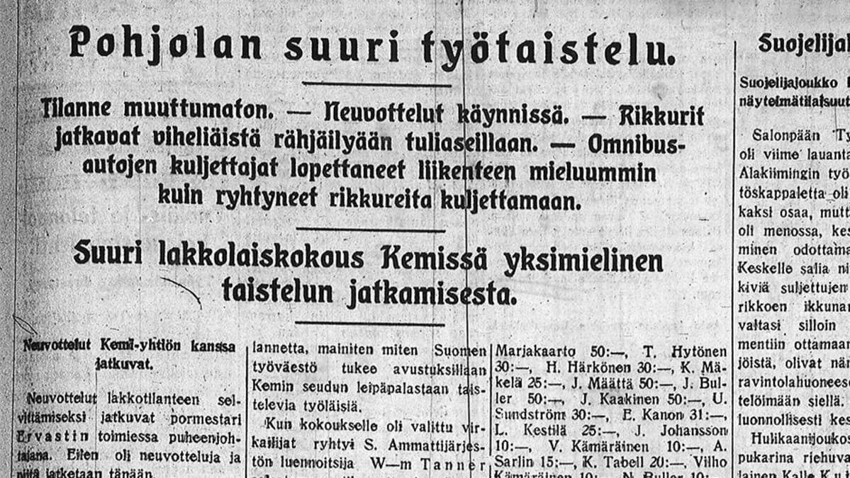 Lehtileike, jossa kerrotaan Pohjolan suuresta työtaistelusta Kemissä.