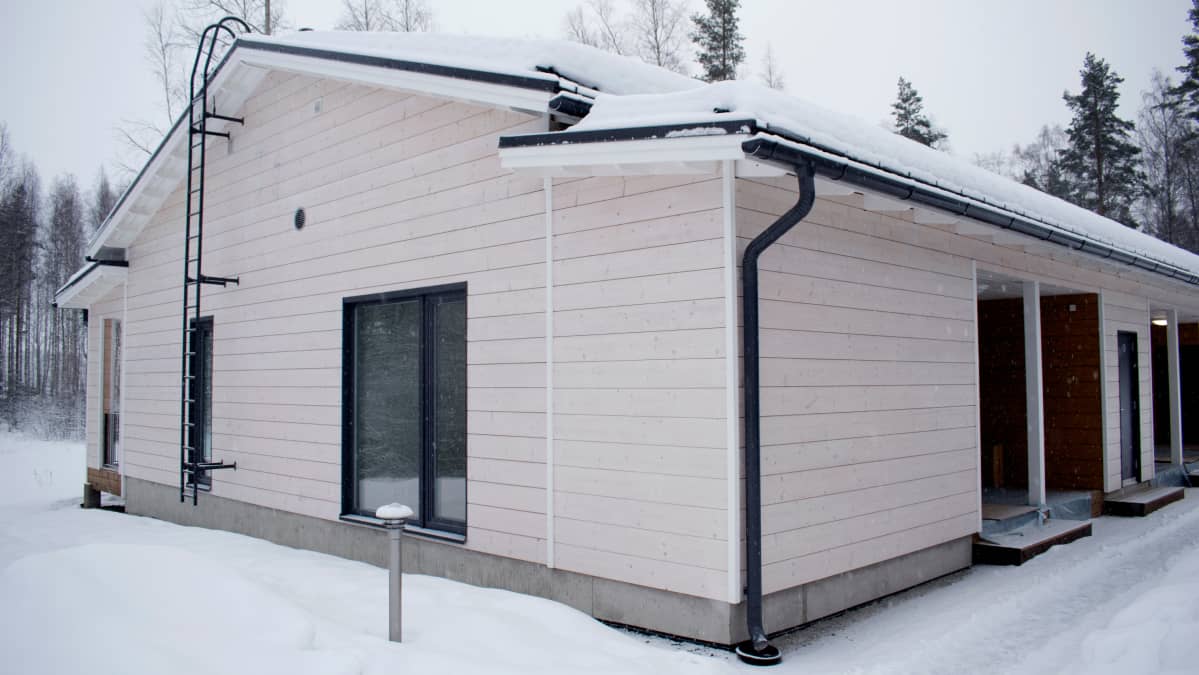 Hirrestä tehty paritalo Jyväskylän Vaajakoskella.
