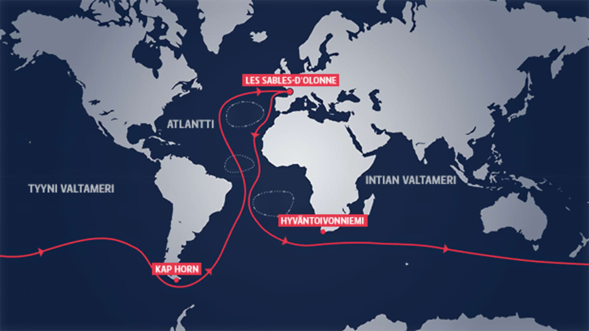 Vendee Globe purjehdusreitti maailman ympäri.