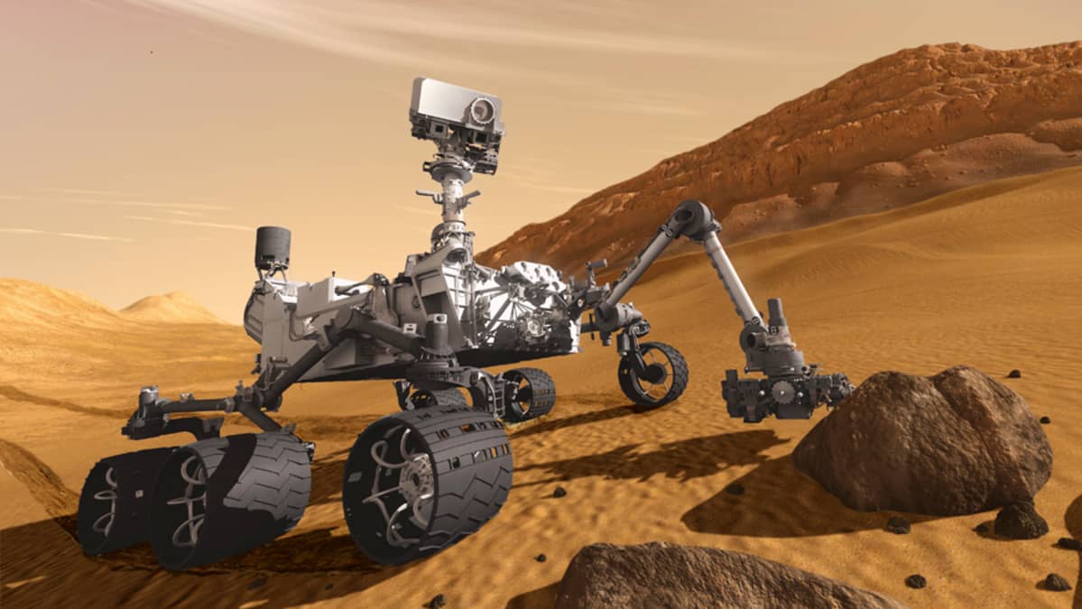 Havainnekuva Curiosity-mönkijästä Marsissa.