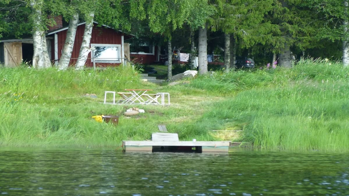 Kesämökki joen rannassa.