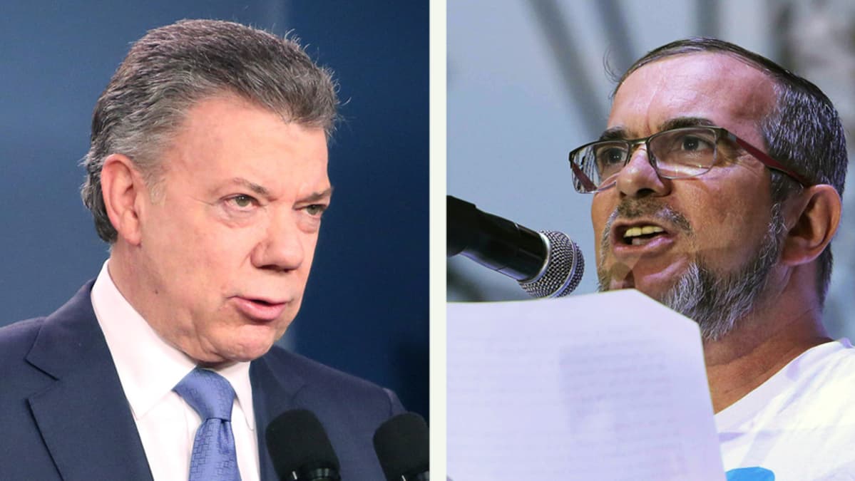 Juan Manuel Santos ja Timoleon Jimenez.