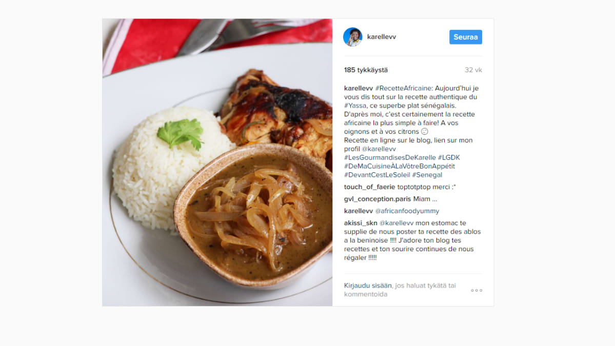 Kuva ruokabloggaajan Instagram-tililtä