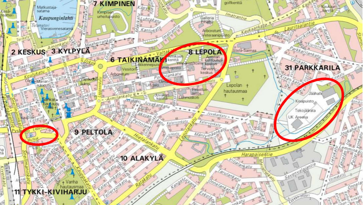 Jäähallivaihtoehdot kartalla