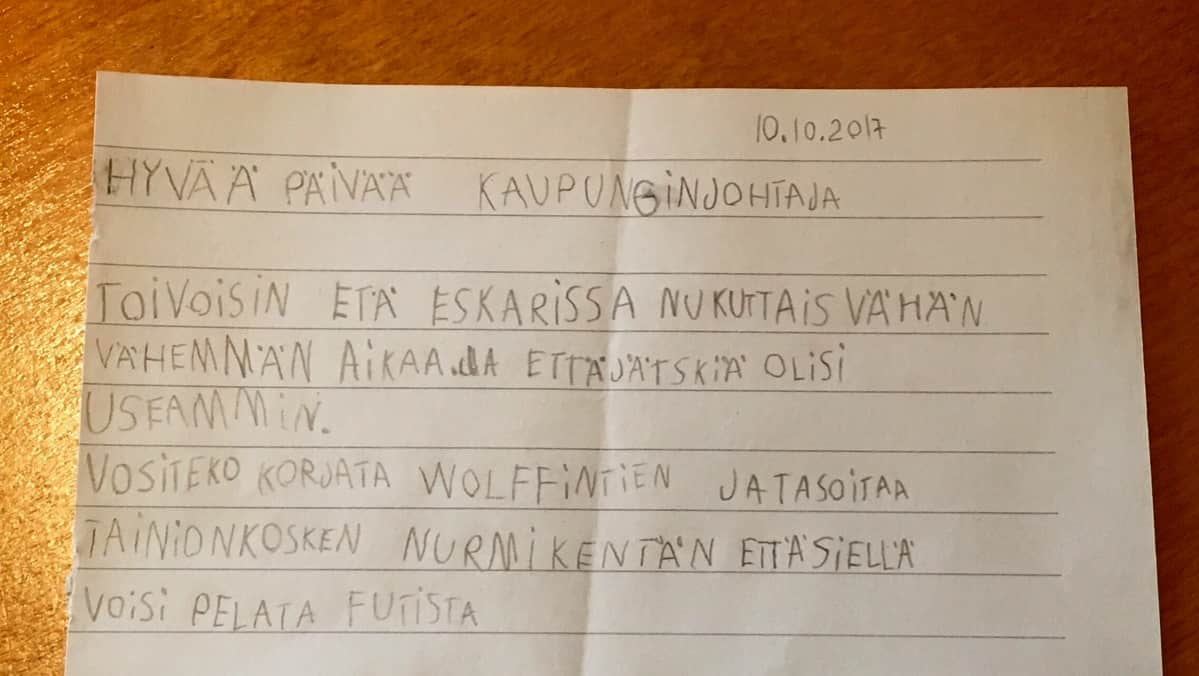 Kirje kaupunginjohtajalle