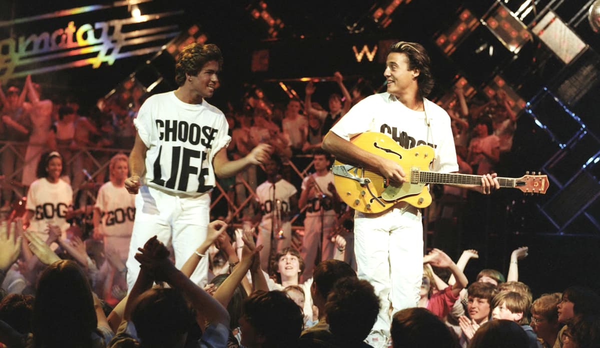 Wham-yhtye eli Andrew Ridgeley ja George Michael vuonna 1984.