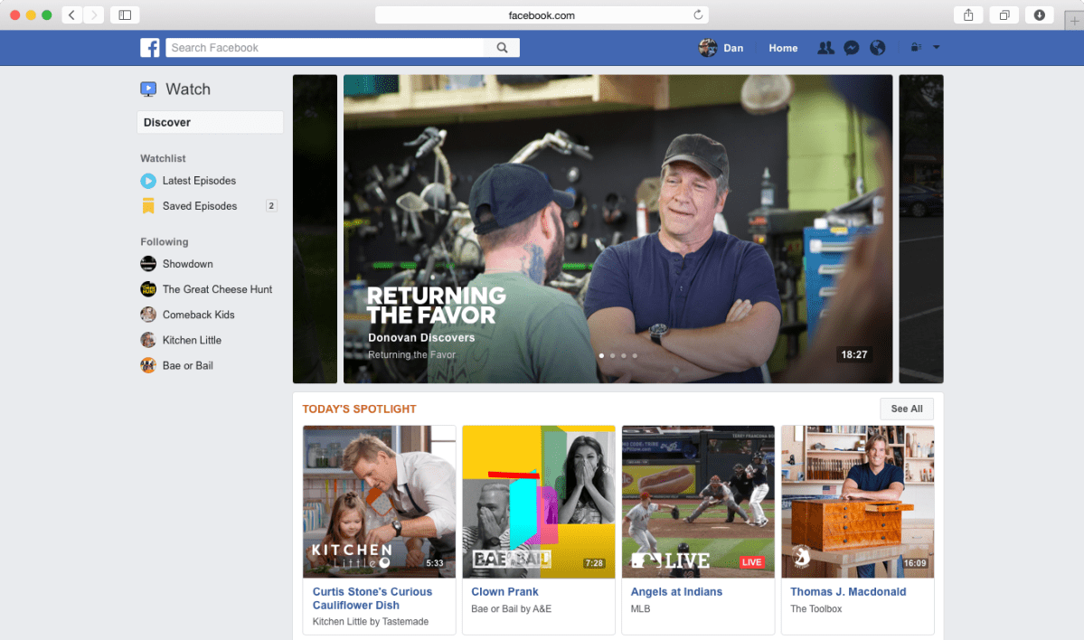 Facebook Watch -palvelu, kuva Facebookin newsroom-sivun pressikuvista.
