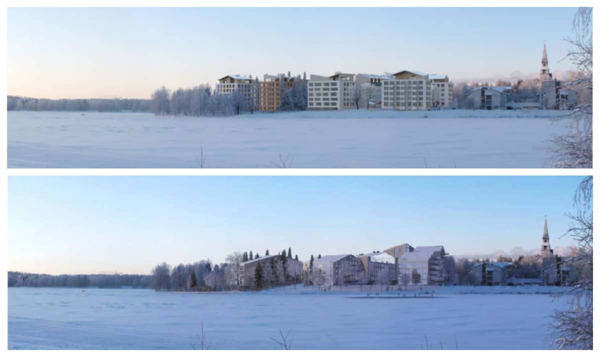 Havainnekuvat Rovaniemen Sairaalanniemen rakentamissuunnitelmista