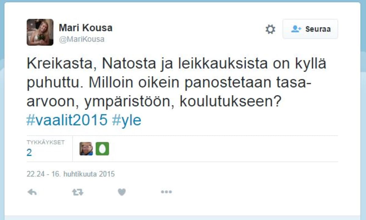 Kuvakaappaus Twitter-viestistä