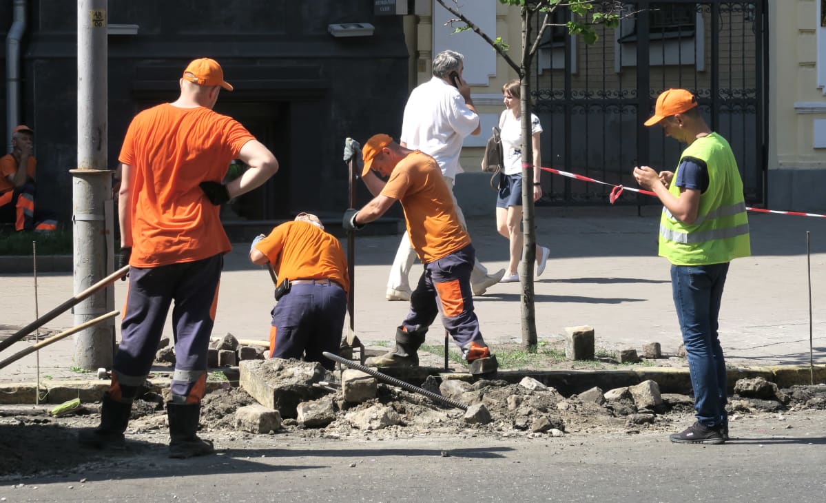 Katutyömaa. Kiova. Ukraina