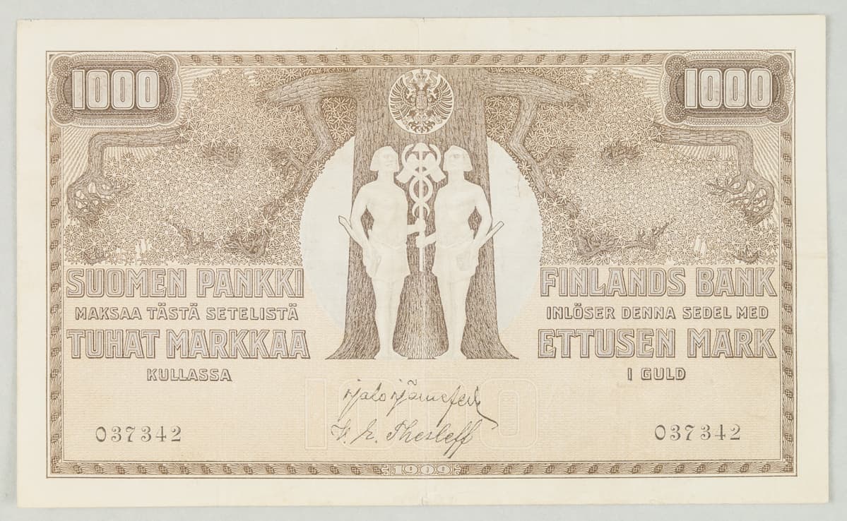 1000 mk seteli 1909 etusivu.