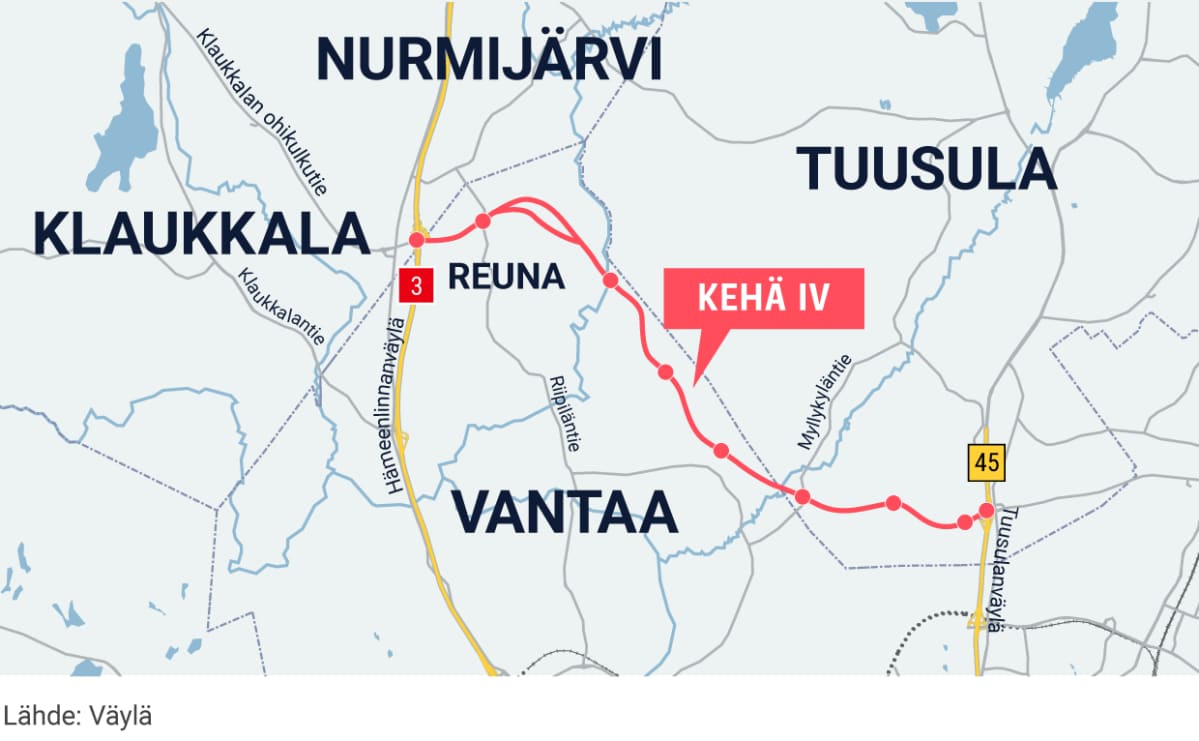 Kehä nelonen yhdistää Hämeenlinnanväylän ja Tuusulanväylän toisiinsa.