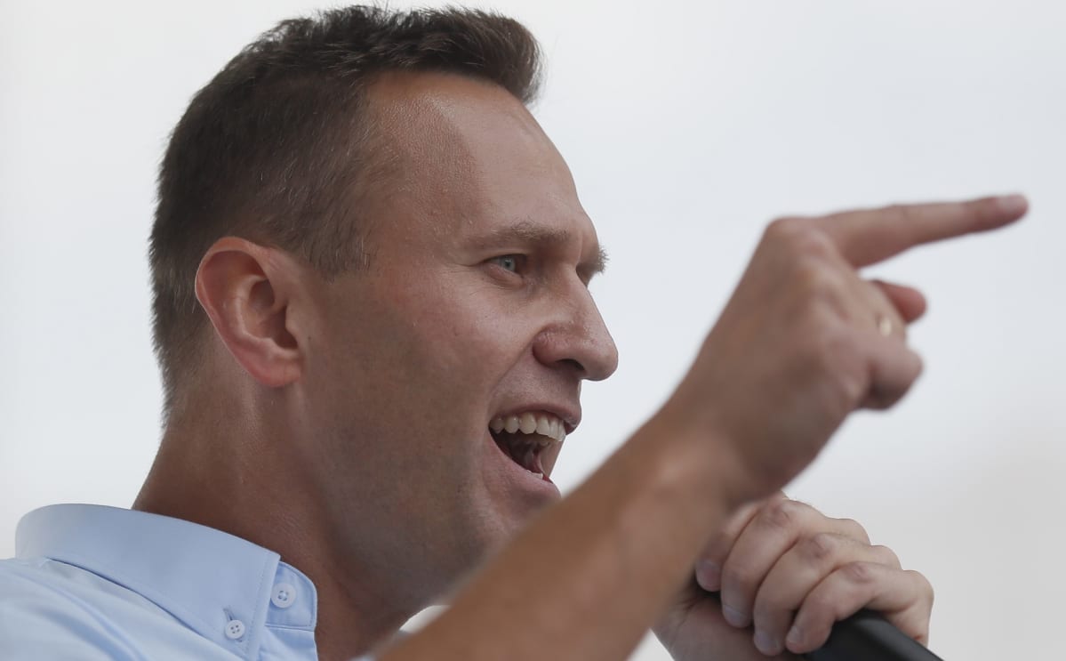 Oppositiojohtaja Aleksei Navalnyi puhui kannattajilleen Moskovassa.