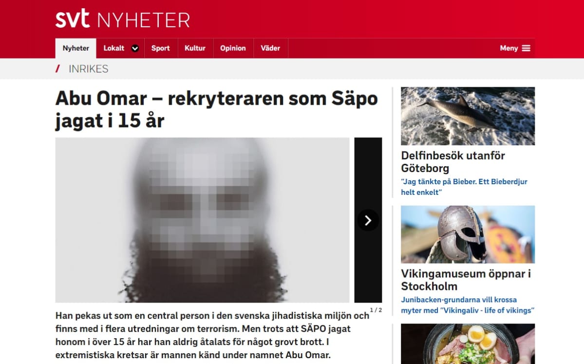 Kuvakaappaus SVT:n sivustolta uutisesta.