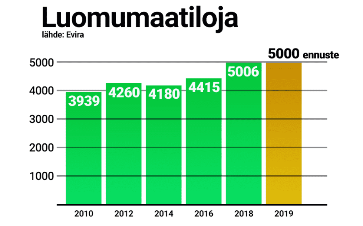 Luomutilojen määrä