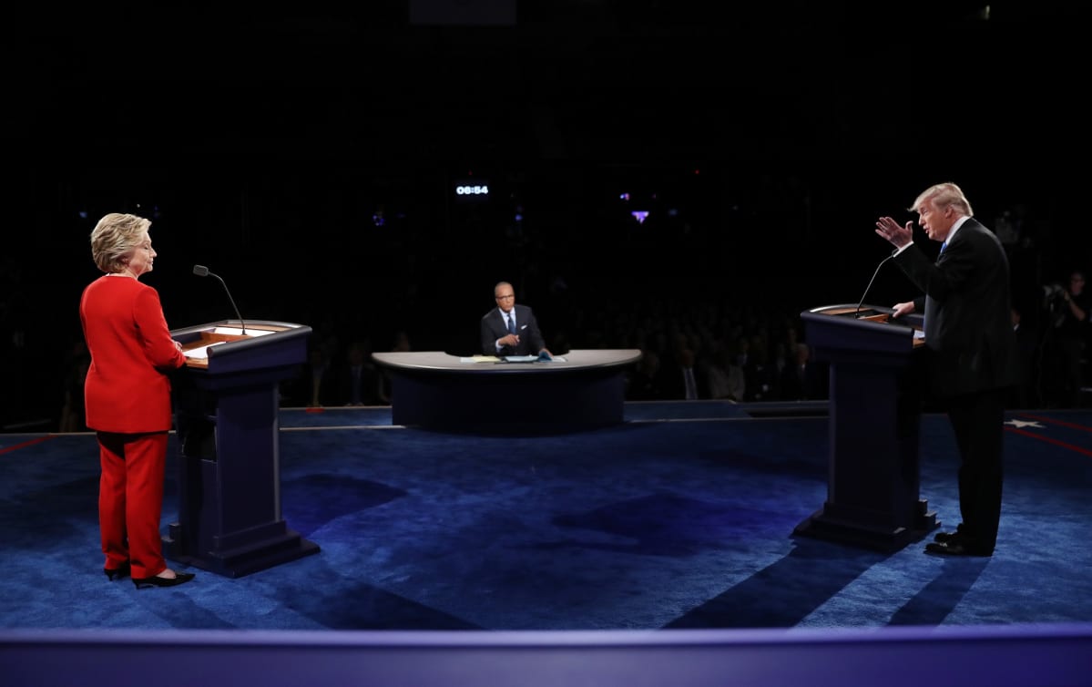 Demokraattien Hillary Clinton ja republikaanien Donald Trump ensimmäisessä vaaliväittelyssään 26. syyskuuta.