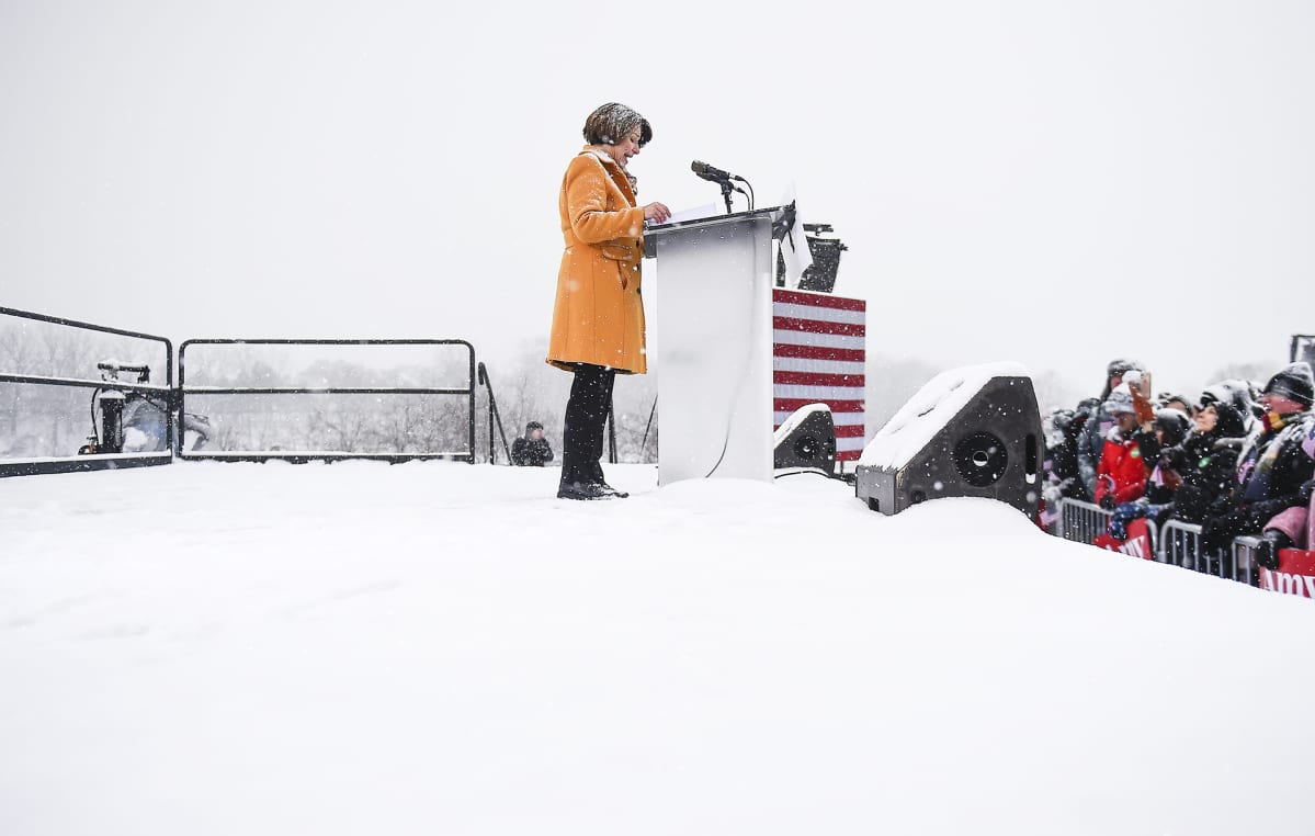 Amy Klobuchar ilmoitti ehdokkuudestaan Minneapolisissa helmikuussa 2019.