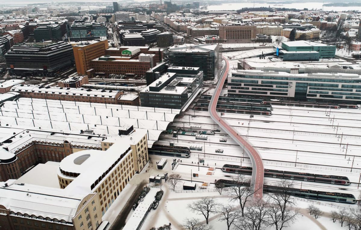 Havainnekuva ratapihan ylittävästä pyöräsillasta.