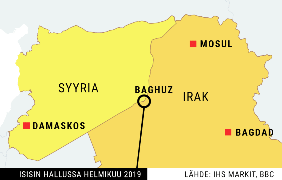Isisin hallussa oleva alue helmikuussa 2019