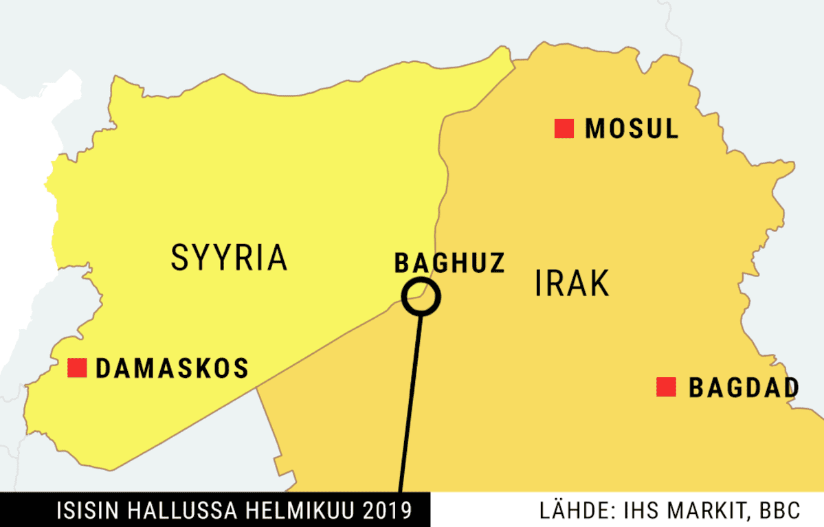 Isisin hallussa oleva alue helmikuussa 2019