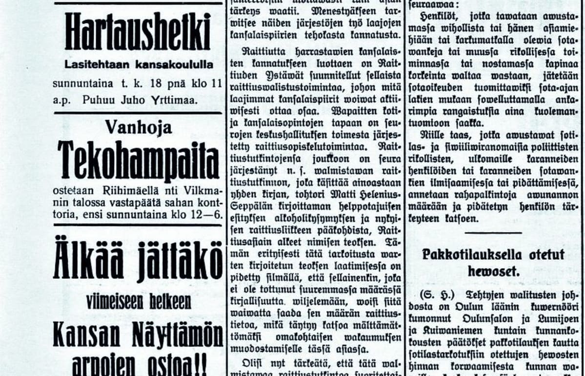 Mainos Riihimäen Sanomissa 17.2.17