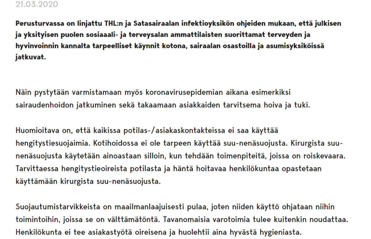 Porin ohjeet koronahoidosta.